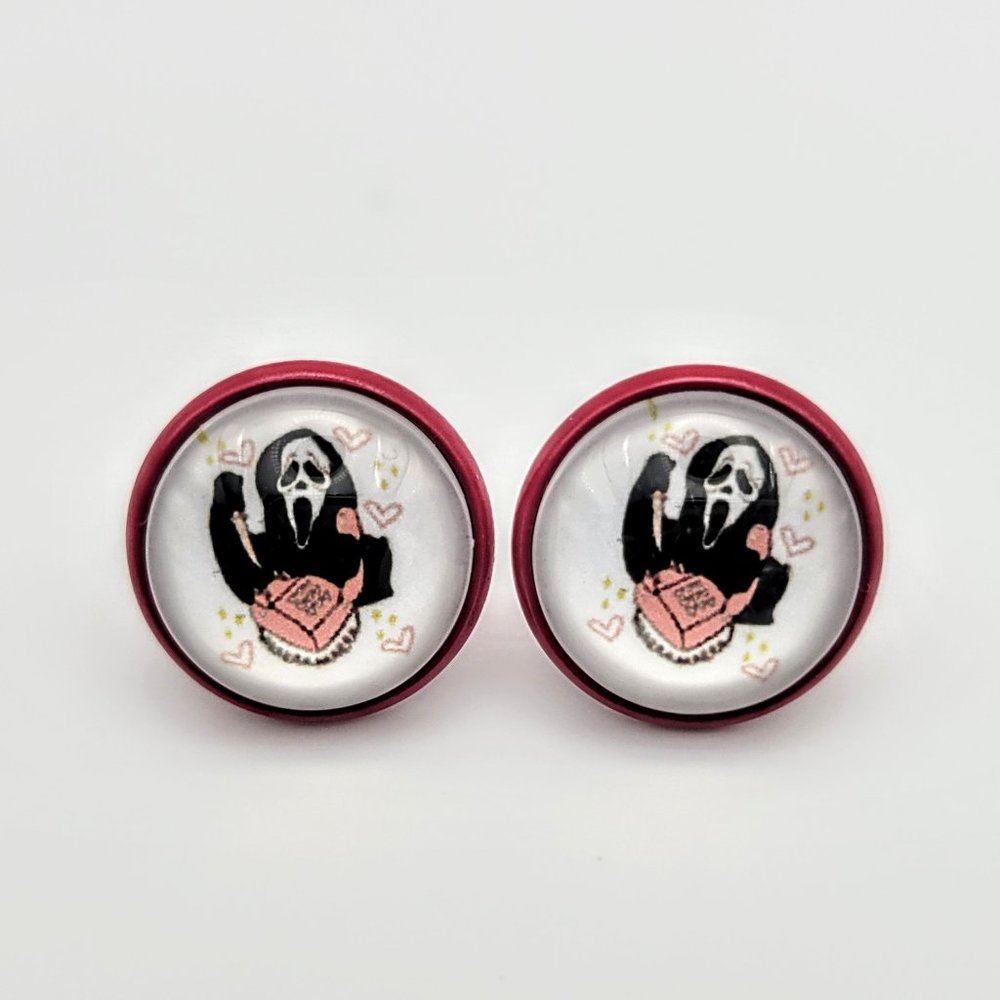 Rose Red Pink Hearts and Horror Push-back Stud Fashion Earrings